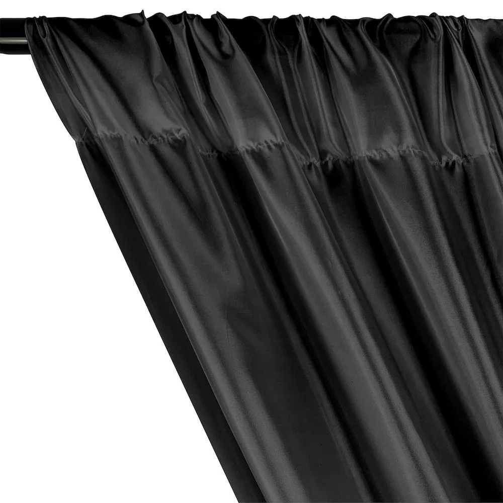 Poly China Silk Lining Rod Pocket Curtains - Black - Image 2