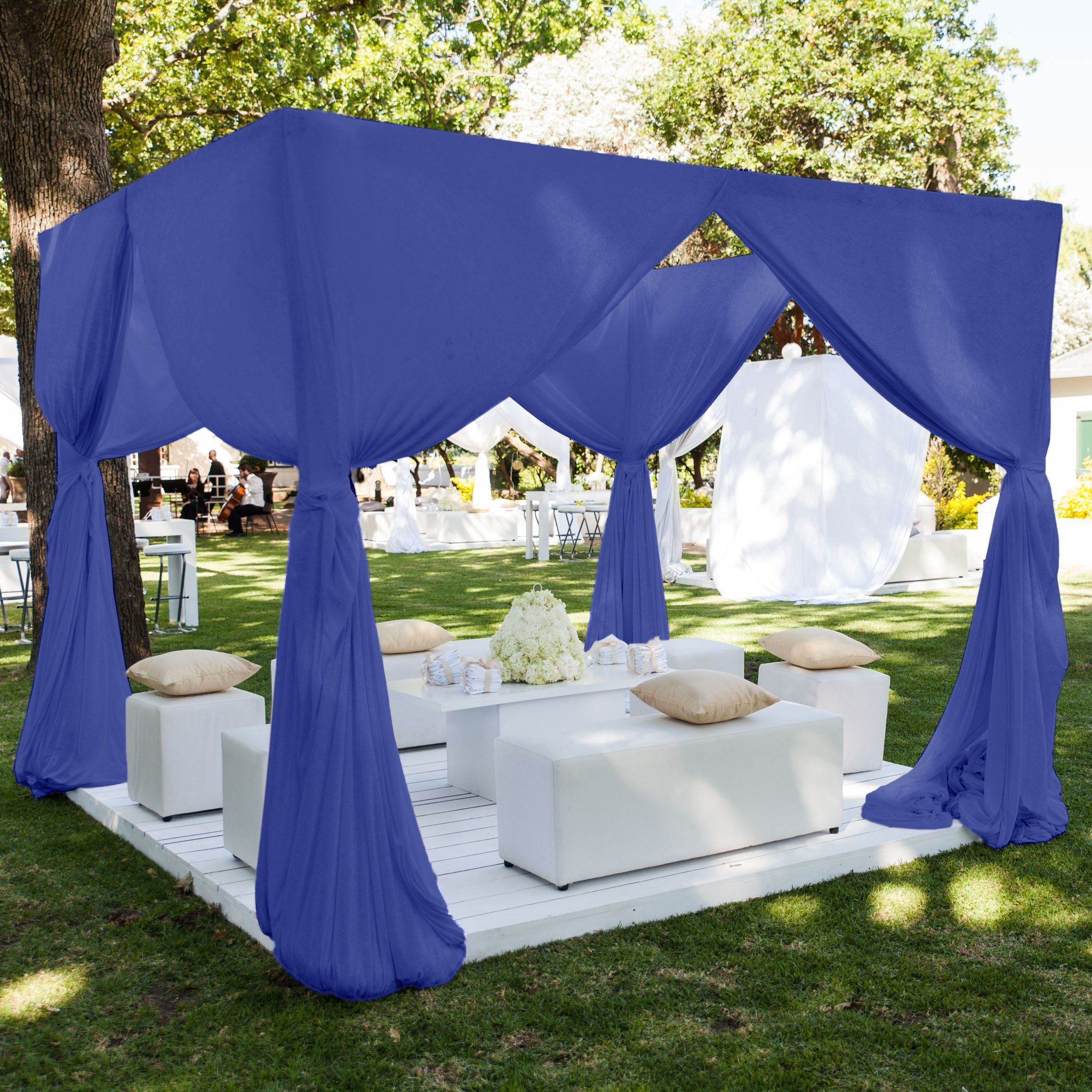 Polyester Chiffon Rod Pocket Curtains - Royal Blue - Image 3
