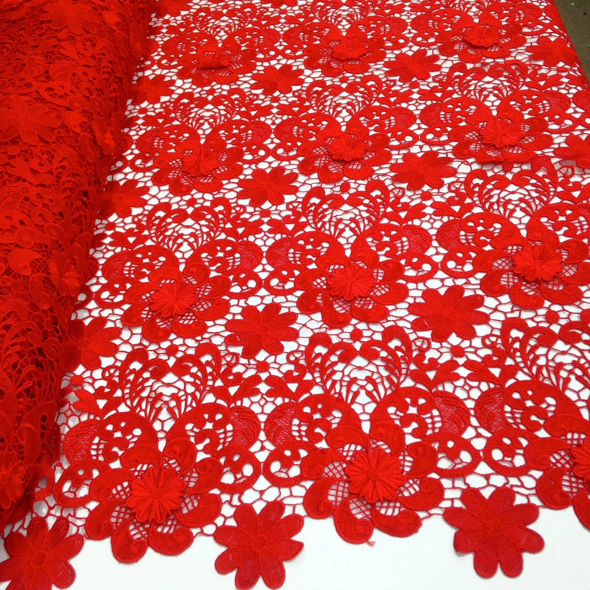 Red Lily Flower Guipure French Venice Lace - Image 3