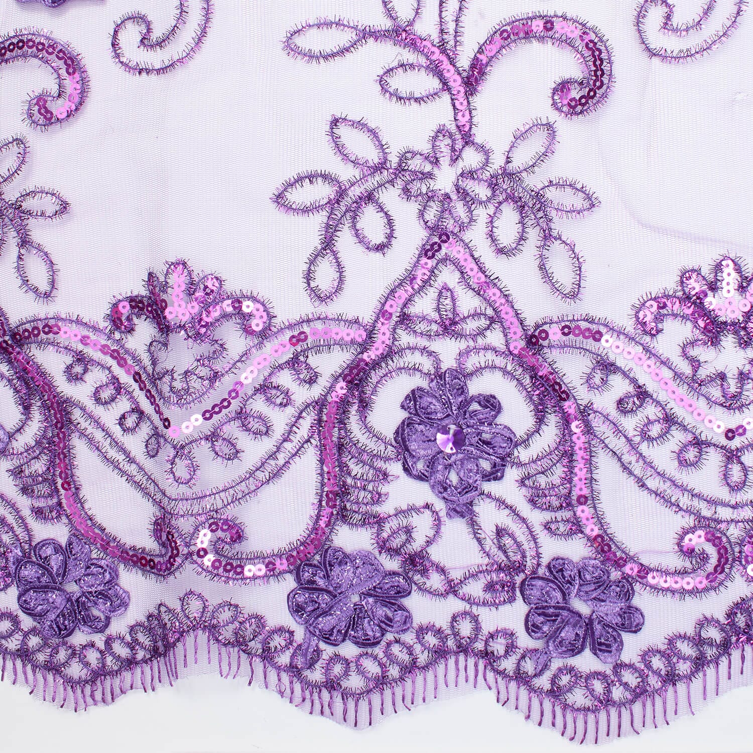 Rhinestone Floral Ribbon With Corded Sequined Vines On Mesh - Image 9