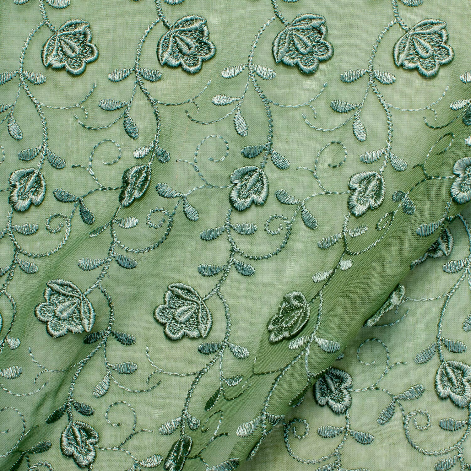 Sage Green Bloom Embroidery on Mesh - Image 2