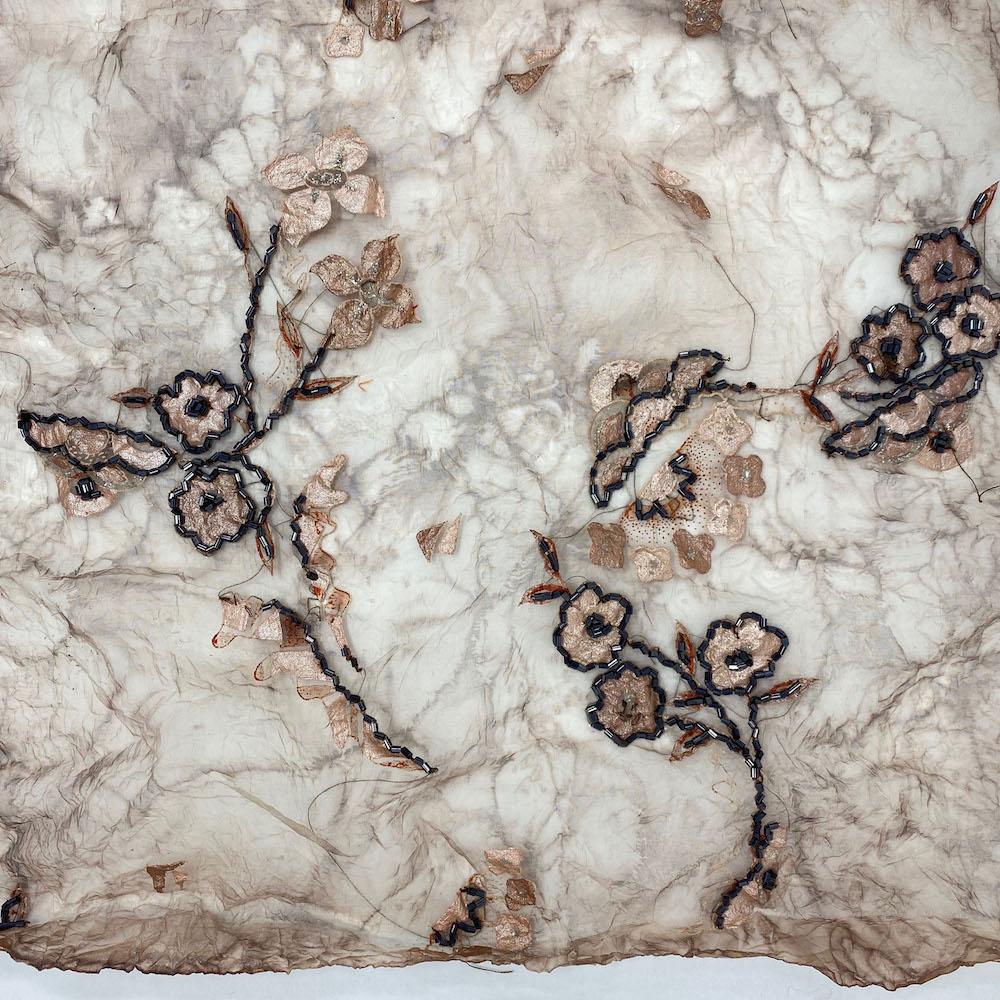 Sand Daisy Floral Beaded Embroidery on Crushed Organza - Image 3