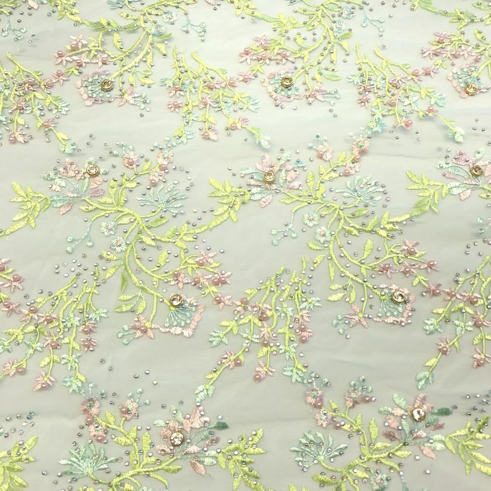 Seafoam Ariya Beaded Embroidery Sequins on Mesh Lace - Image 3