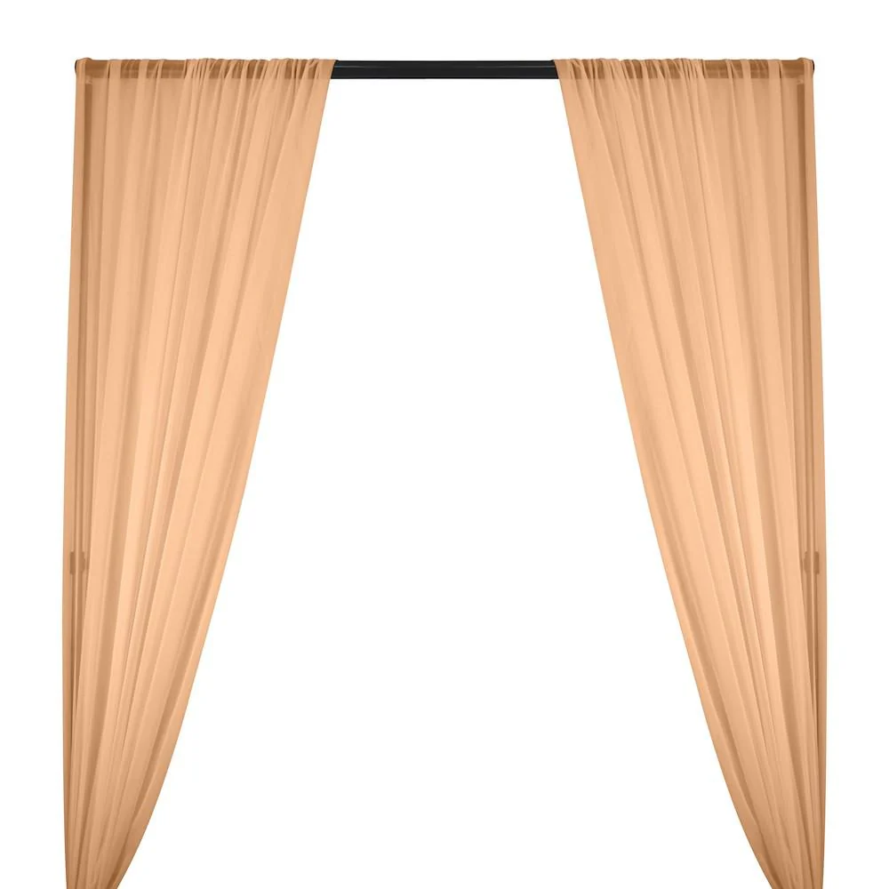 Silk Georgette Chiffon Rod Pocket Curtains - Peach