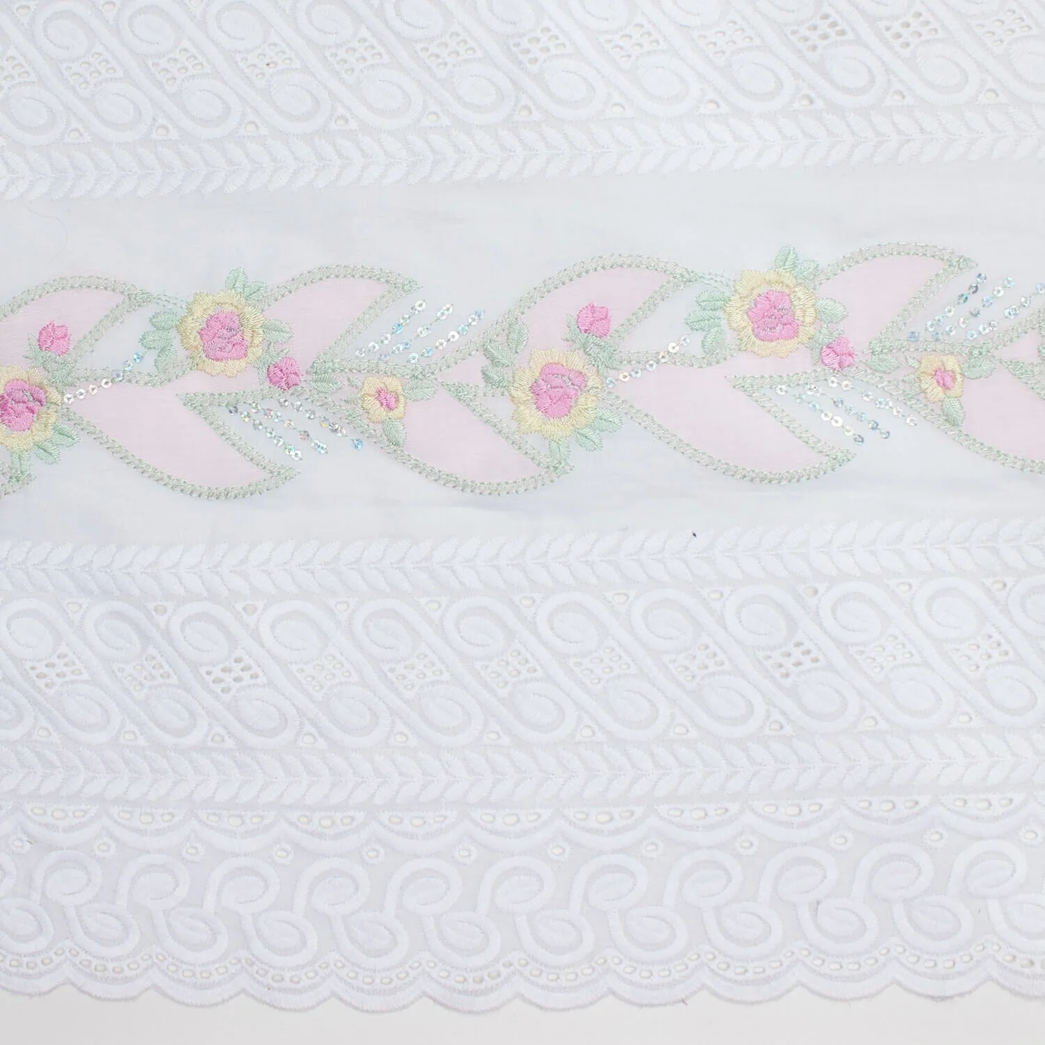Spring Sequin Embroidered Flowers On Eyelet Voile - Image 4