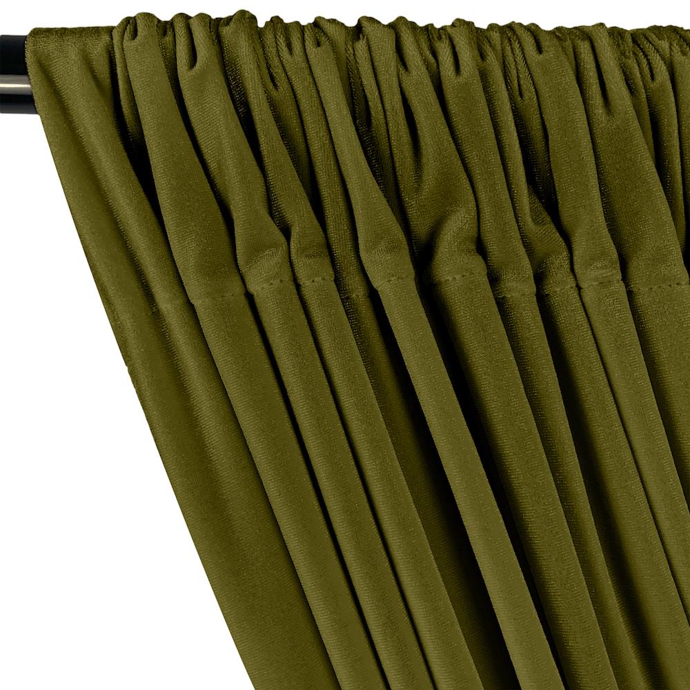Stretch Velvet Rod Pocket Curtains - Olive - Image 2