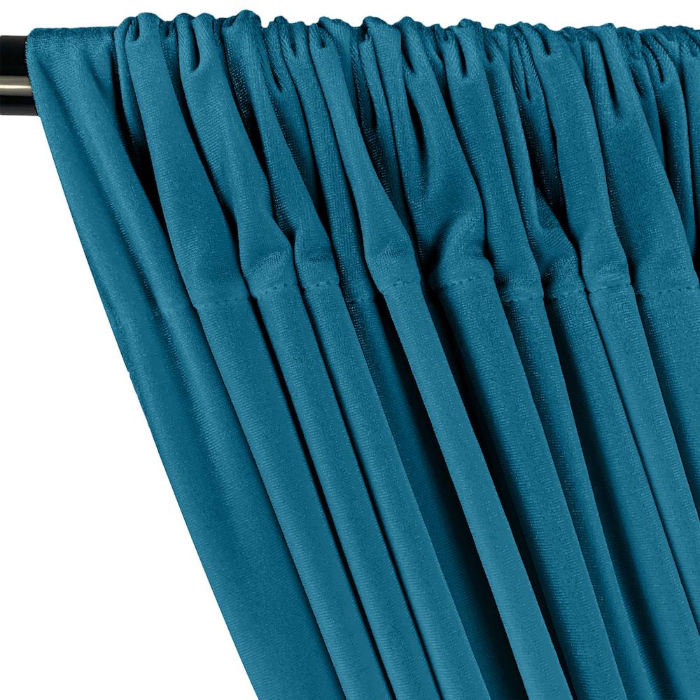 Stretch Velvet Rod Pocket Curtains - Teal - Image 2