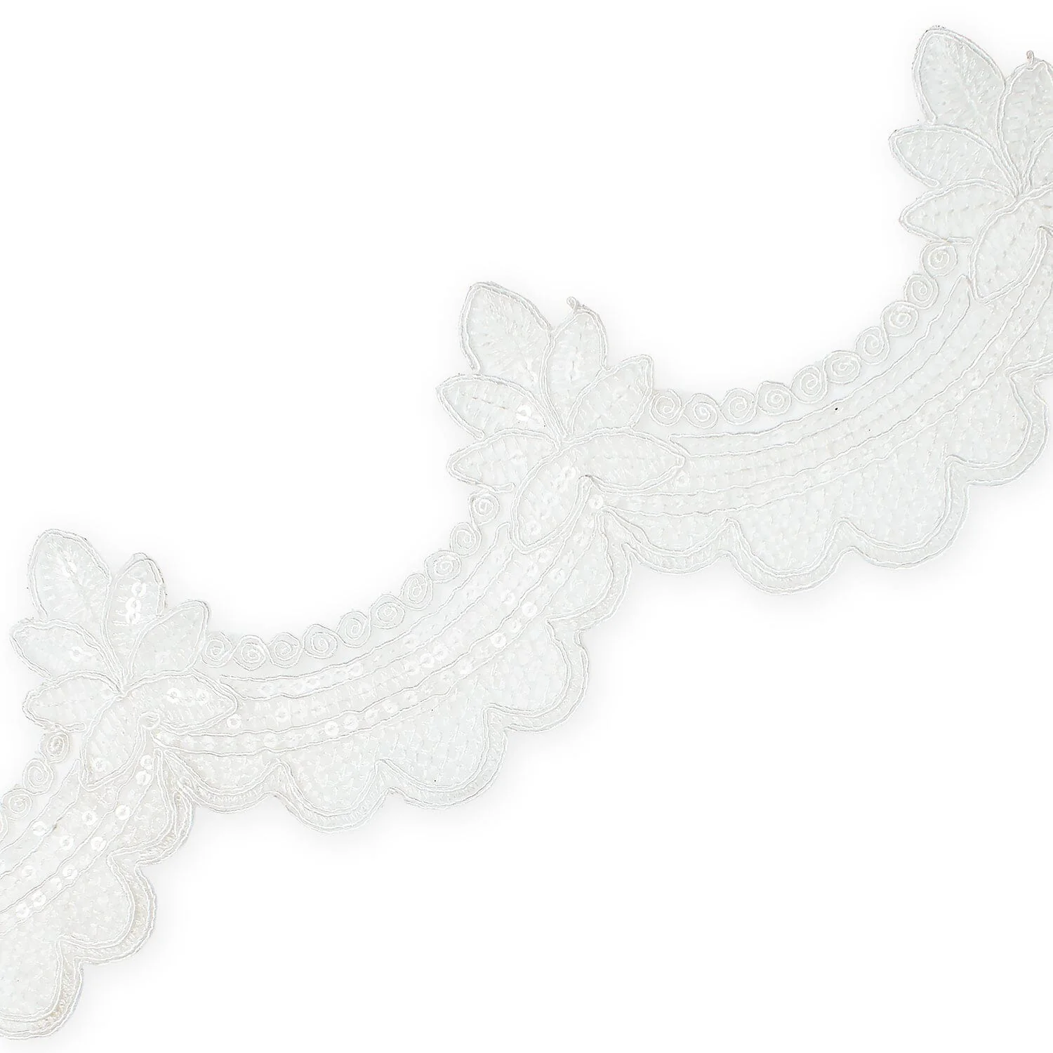Swirly Flower Corded Sequin Embroidery On 3 & 1/2 Inch Scalloped Mesh Lace Trim - Image 3