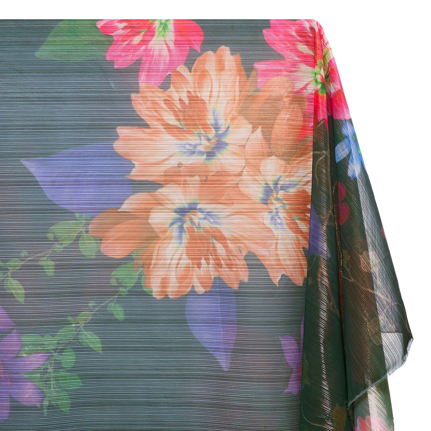 Zari Metallic Chiffon Jacquard - Hibiscus Print - Image 17